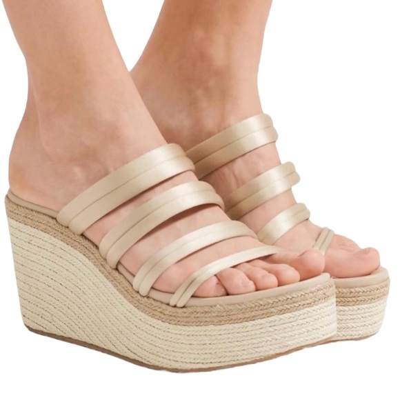 Pedro Garcia Dante Satin Espadrille Platform Wedge Strappy Sandals
